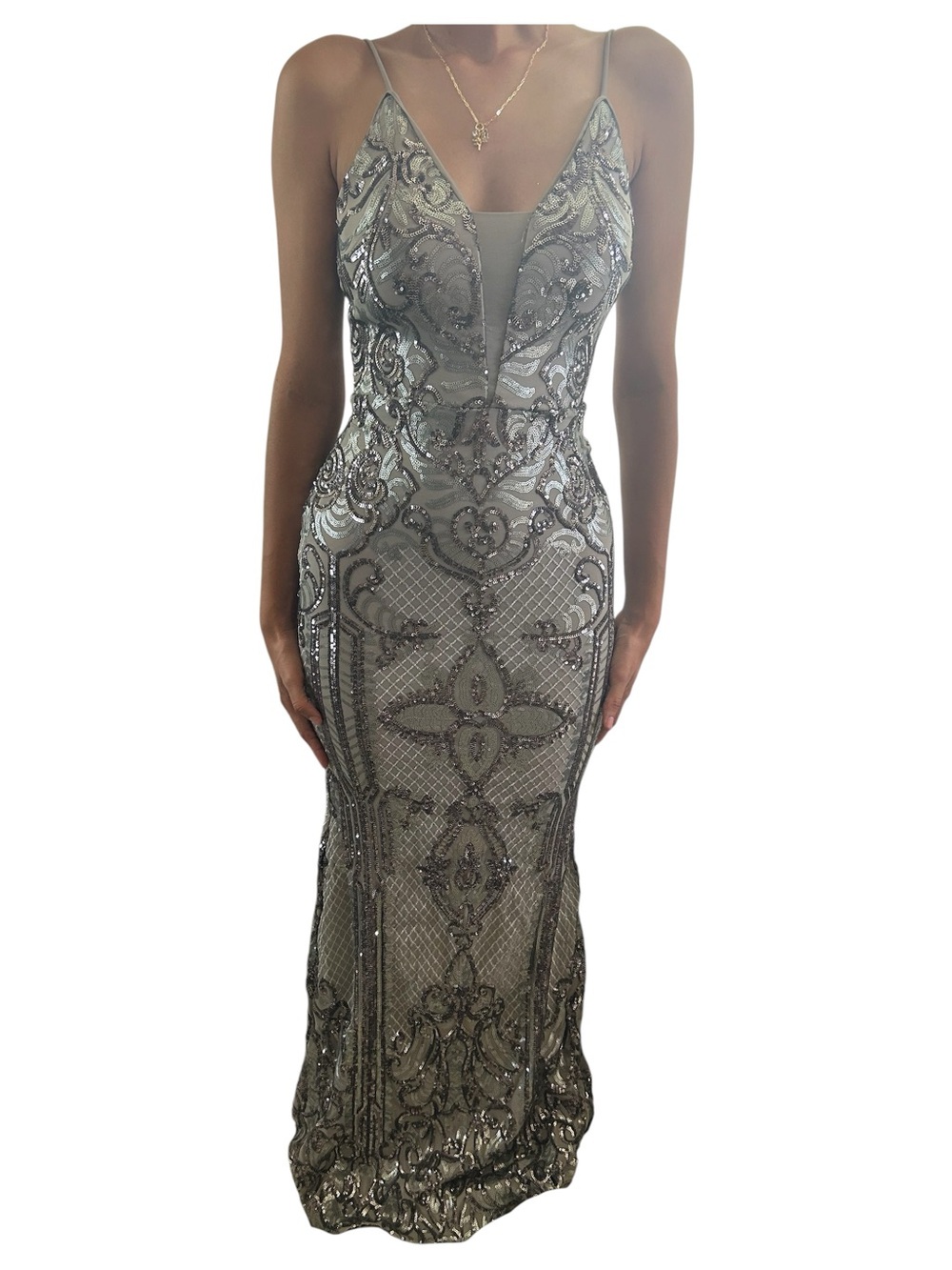 Aqua Formal Silver Iridescent Sequin Mermaid Prom Dress ✨ Size 0 | Gala